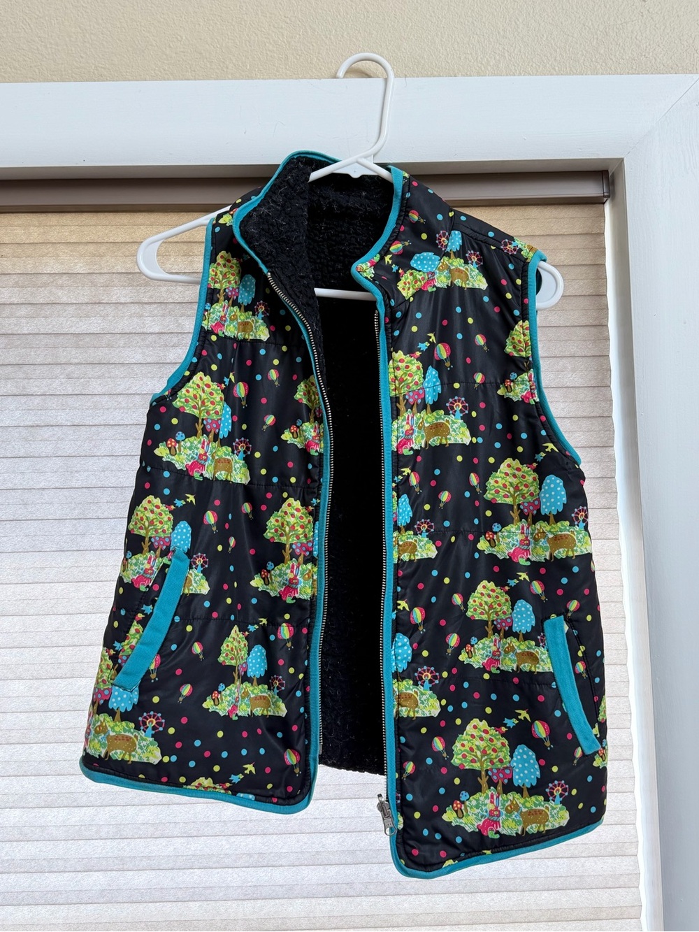 Black Quilted Vest with Colorful Tree Print